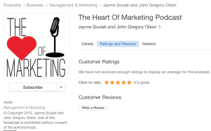 ALT="Heart Of Marketing podcast ratings screen shot"