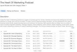 ALT="Podcast menu for Heart of Marketing, screen shot"